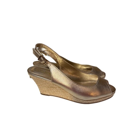 Lilly Pulitzer Gold Wedge Sandals Peep Toe Slingback Women’s Size 7.5 - Picture 3 of 8